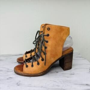 Free People Jeffrey Campbell Lace Up Leather Open Toe Booties Women’s Size 8